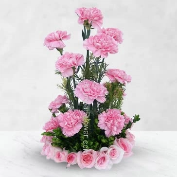 A Beautiful present for your mom Arrangement of 15 Pink Carnation and 20 Pink Roses nicely created for your loved ones.