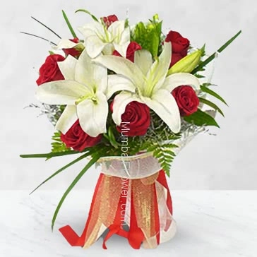 Send this Bunch of 10 Red Roses and 3 pc Asiatic White Lilies for someone whose you miss a lot. 