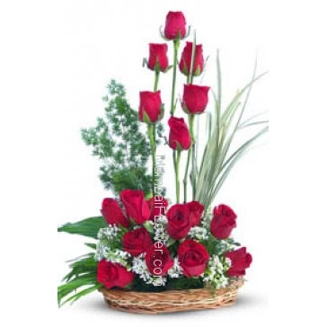 Red rose speaks not only of love but it also expresses the deepest feelings and desires of the heart. Red rose symbolizes passion and longing. Arrangement of 24 Red Roses nicely decorated with Greens.