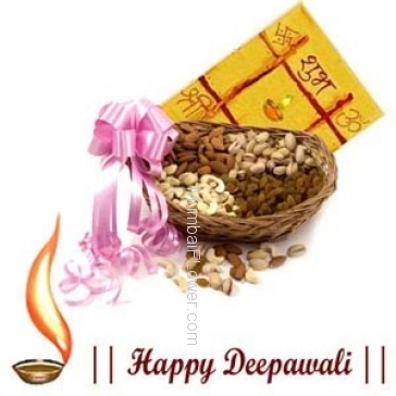 Hamper includes Pack of 1kg mixed dryfruits with diwali greeting card.