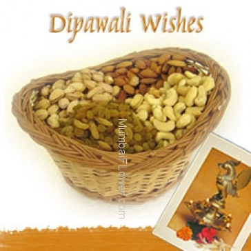 Hamper includes pack of 500gm mixed dryfruits with diwali greeting card.