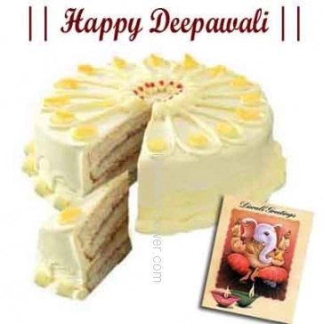1kg eggless Butterscotch cake with diwali greeting card.