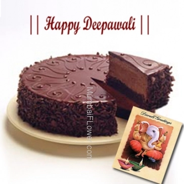 1kg eggless truffle cake with diwali greeting card.