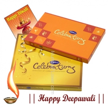 Hamper includes 1 box of Small cadbury celebration and  1 box of Big cadbury celebrations and  a diwali greeting card.
