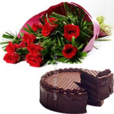 Bunch of 12 Red Roses and Half kg.Chocolate Truffle cake