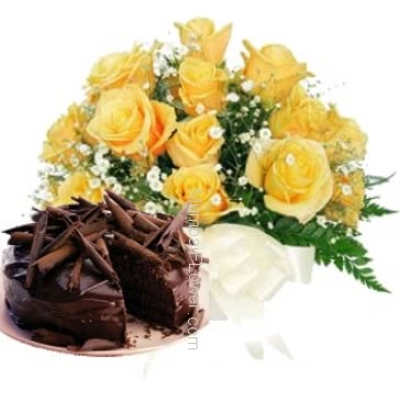 Bunch of 12 Yellow Roses and half kg.Chocolate Truffle Cake