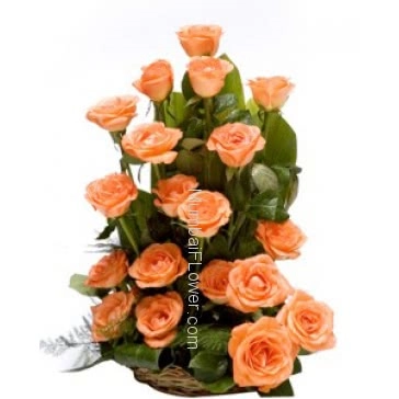 Arrangement of 20 Orange Roses nicely decorated with fillers and greens