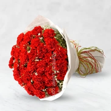 Bunch of 40 Red Carnation nicely decorated with ribbons