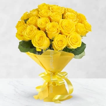 Bunch of 35 Yellow roses nicely decorated with fillers and ribbons 