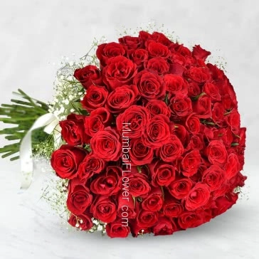 Bunch of 100 Red Roses nicely decorated with Paper Packing