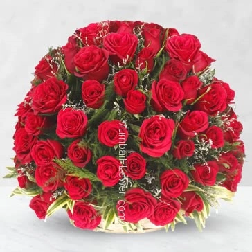 Basket of 50 Red Roses with fillers and greens