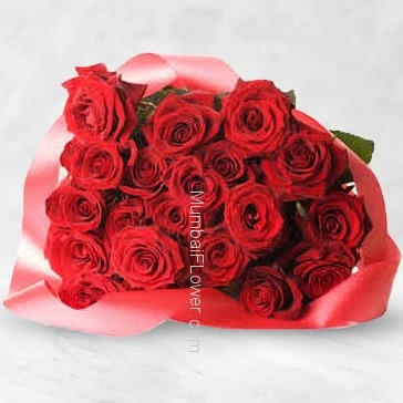 Bunch of 25 Red Roses with Plastic Cellophane Packing