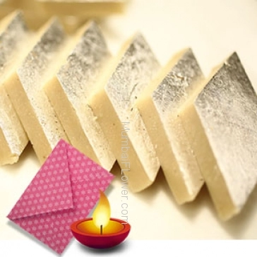 Diwali Combo of 250gms of Kaju Katli and 1pc Greeting Card