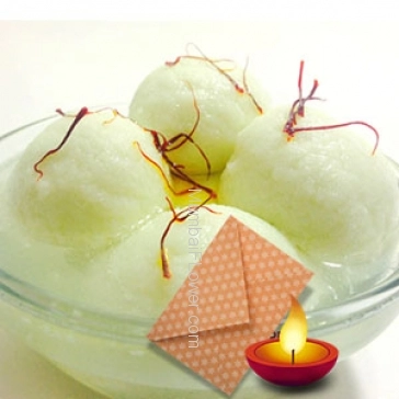 Pack of Bengali 1Kg. Rosogulla with 1pc Diwali Greeting Card