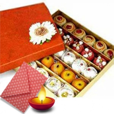 500gms Mixed Mithai with 1pc Diwali Greeting Card