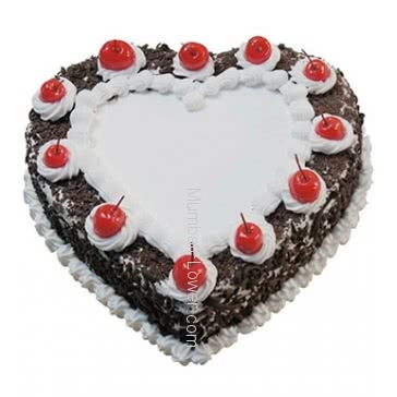 1 Kg. Heart Shape Black Forest Cake... Order 1 Day in advance. Please note : Cake icing may differ from shown picture.
