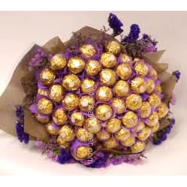Grand Celebration Chocolate Bouquet of 40pc Ferrero Rocher Chocolates nicely decorated with Color Paper Packing and Ribbons