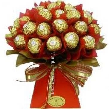 Hand Bunch of 24pc Ferrero Rocher Chocolates with Red Paper Packing, chocolate bouquet for sweetest special ones. Please note it does not include stand