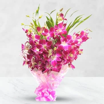 Bunch of 12 Stems of Orchids nicely decorated with fillers and ribbons