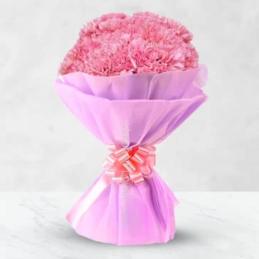 Hand Bunch of 20 Pink Carnations packed with Paper Packing and ribbons