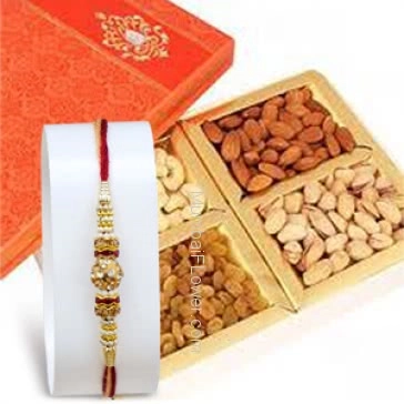 1pc rakhi with 500gms of Mixed Dry Fruits. Please note : Rakhi Design / Basket / Boxes /  Container may be replaced in case of unavailability/out of stock.