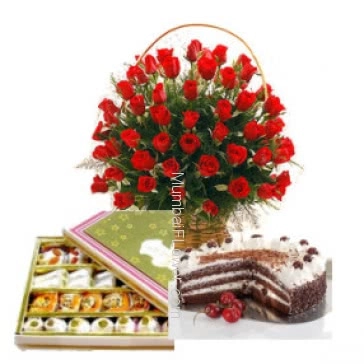 Oh! you are going to show your feelings of your heart should be in the special way with this Basket of 30 Red Roses. Half kg. Black forest cake. Half kg. Mixed Mithai