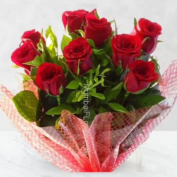 Bunch of 10 Lovely Red Roses to impress your loved once with romantic fragrance, its like bringing valentines day today.