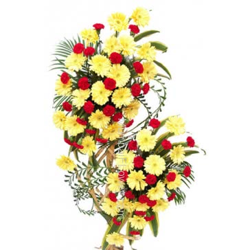 Big Arrangement of 50 Yellow Gerberas and 50 Red Carnations to make the moments very special and beautiful gift as ever.
 