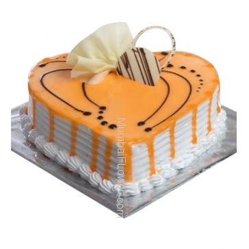 1 Kg. Heart Shape Orange Flavour Cake... Order 24 hours in advance. Please note : Cake icing may differ from shown picture.
