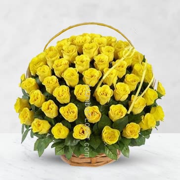 Basket of 75 Yellow Roses nicely decorated with fillers and greens